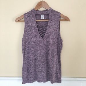 Lace Up Choker Neck Sleeveless Top Medium